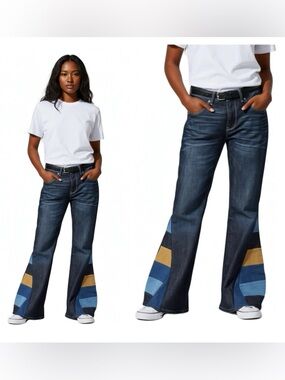 Handmade Bell bottom Jeans Patchwork Unisex Upcycled Mens Jeans